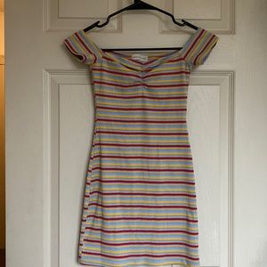 off the shoulder striped dress